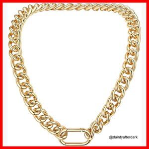 Chunky 14K Gold Plated Cuban Chain Necklace with Oval Spring Clasp